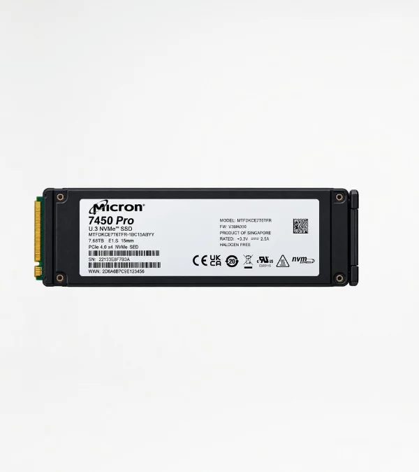 Micron 7450 Pro MTFDKCE7T6TFR-1BC15ABYY 7.68TB E1.S 15mm PCIe 4.0 NVMe SED SSD